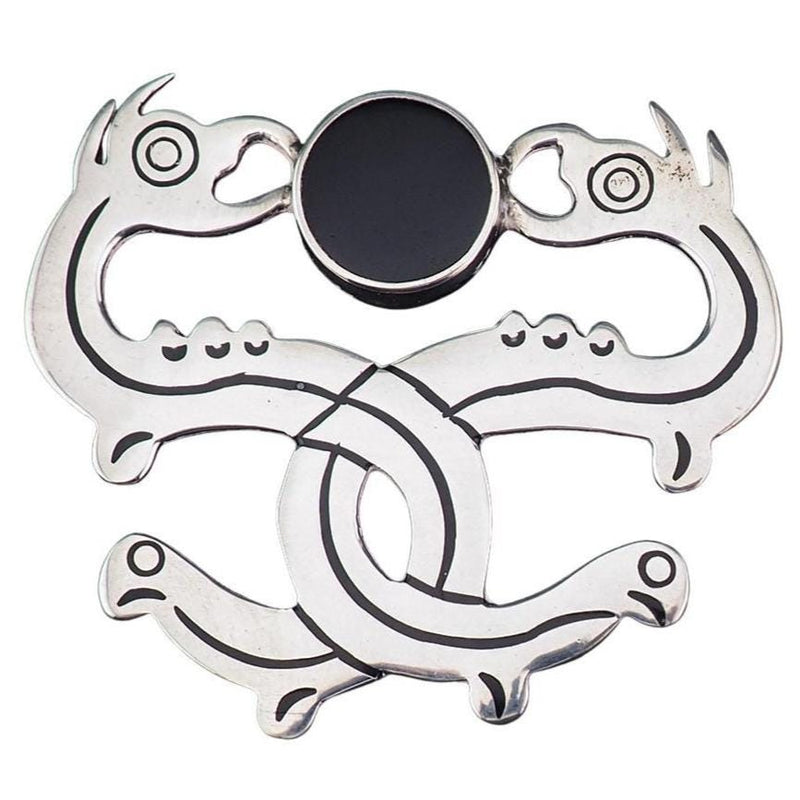 Mexican Sterling Silver Brooch Pendant, Double Serpent Brooch, Snake Brooch, Vintage Mexico Jewelry, Modernist Brooch, Enamel Brooch Pendant