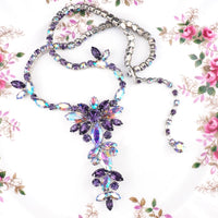 Vintage Sherman Purple Necklace and Earrings Set, Swarovski Aurora Borealis Crystals