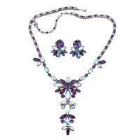 Vintage Sherman Purple Necklace and Earrings Set, Swarovski Aurora Borealis Crystals
