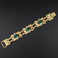 Signed McClelland Barclay Bracelet, Art Deco Bracelet, Green Stone Bracelet, Vintage Gold Tone Bracelet, Retro Bracelet, Designer Bracelet