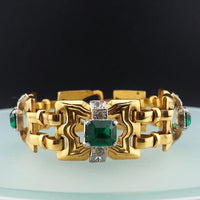 Signed McClelland Barclay Bracelet, Art Deco Bracelet, Green Stone Bracelet, Vintage Gold Tone Bracelet, Retro Bracelet, Designer Bracelet