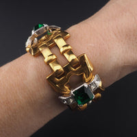 Signed McClelland Barclay Bracelet, Art Deco Bracelet, Green Stone Bracelet, Vintage Gold Tone Bracelet, Retro Bracelet, Designer Bracelet