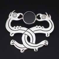 Mexican Sterling Silver Brooch Pendant, Double Serpent Brooch, Snake Brooch, Vintage Mexico Jewelry, Modernist Brooch, Enamel Brooch Pendant