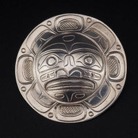 Northwest Coast Sterling Silver Brooch Pendant, Moon Face Design, Canadian First Nations Jewelry, Large Pendant, Artist Signed