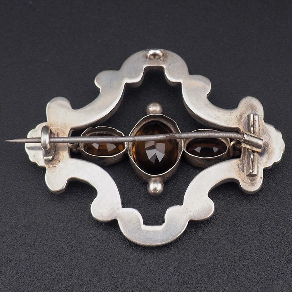 Victorian Scottish Pebble Brooch, Scottish Agate Brooch, Cairngorm Brooch, Amethyst Brooch, Bloodstone Jasper Brooch, Silver Brooch Pendant