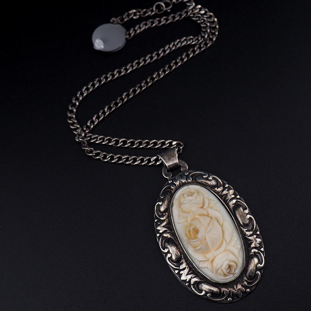Jugendstil Necklace, Art Nouveau Necklace, Antique Silver Necklace, Martin Mayer Necklace, Rose Pendant Necklace, German Silver Necklace