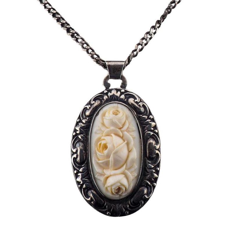 Jugendstil Necklace, Art Nouveau Necklace, Antique Silver Necklace, Martin Mayer Necklace, Rose Pendant Necklace, German Silver Necklace