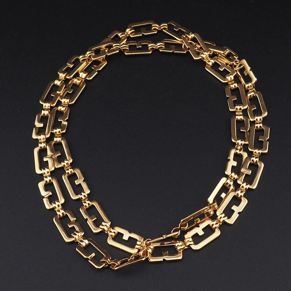Givenchy G Link Necklace, Vintage Givenchy Necklace, Gold Plated Givenchy Chain, Signed Necklace, Designer Chain Necklace, Classic Chain