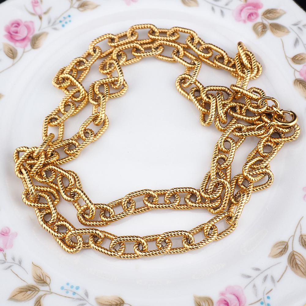 D'Orlan Textured Gold Plated Rope Link Chain Necklace, Cable Chain Necklace, D'Orlan Necklace, Gold Plated Necklace, Long Chain, 30" Chain