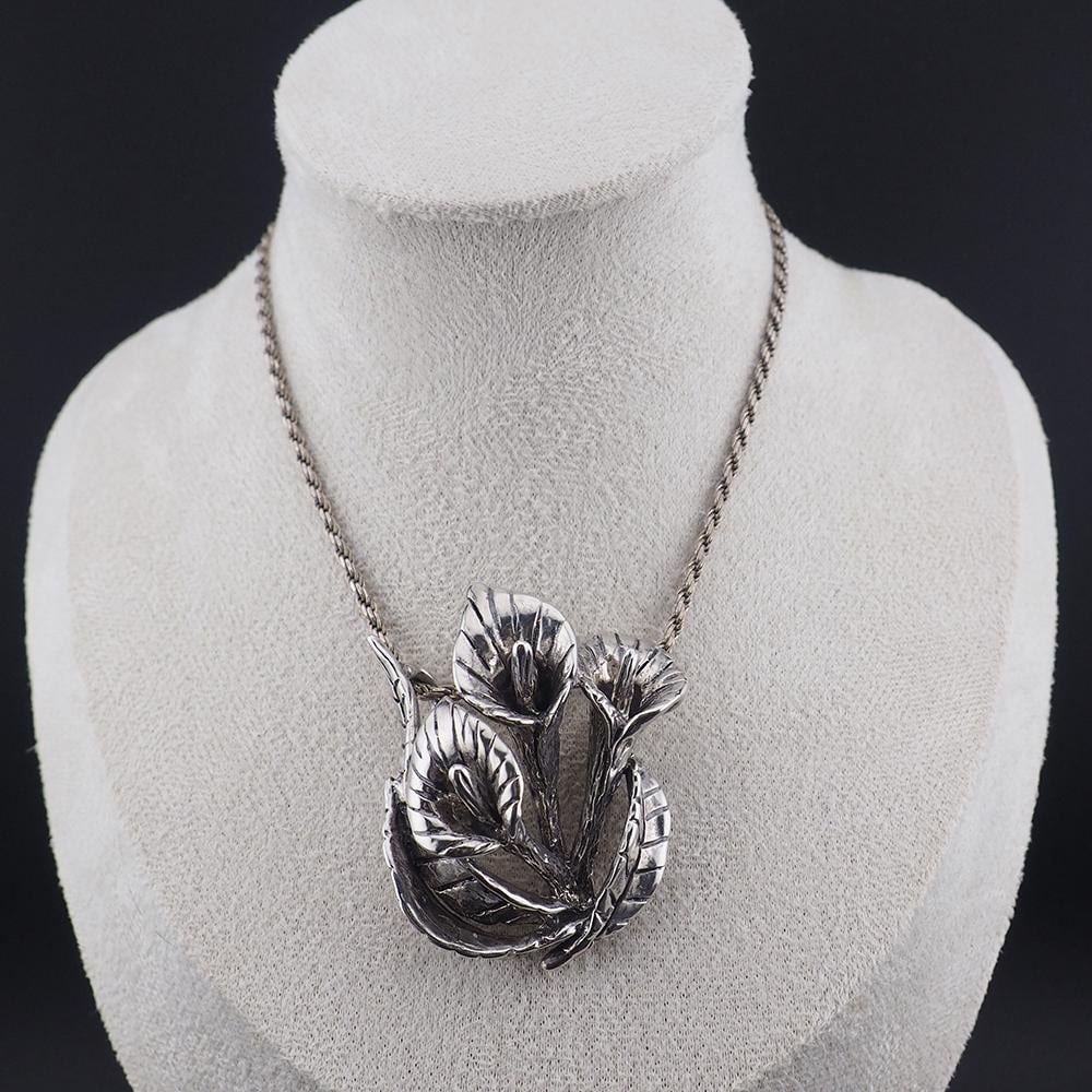 Sterling Silver Calla Lily Pendant, Large Floral Pendant, Sculptural Flower Pendant, Flower Lover Gift, Lily Flower Jewelry, 925 Pendant
