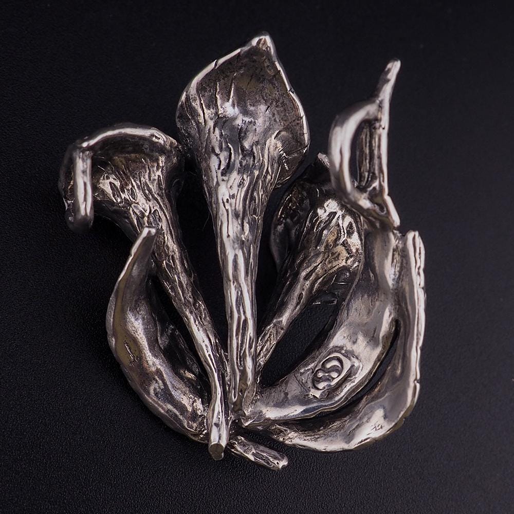 Sterling Silver Calla Lily Pendant, Large Floral Pendant, Sculptural Flower Pendant, Flower Lover Gift, Lily Flower Jewelry, 925 Pendant