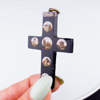 Antique Victorian Grand Tour Micro Mosaic Cross Pendant, Italian Roman Ruins Souvenir Jewelry, Micromosaic Cross, Antique Cross Pendant