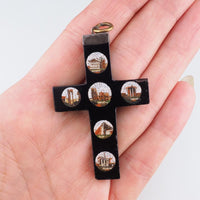 Antique Victorian Grand Tour Micro Mosaic Cross Pendant, Italian Roman Ruins Souvenir Jewelry, Micromosaic Cross, Antique Cross Pendant