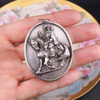 Henryk Winograd Cavalier Horseman, Silver Oval Portrait Pendant, High Relief Repoussé, Silver Pendant, Large Vintage Pendant, Equestrian