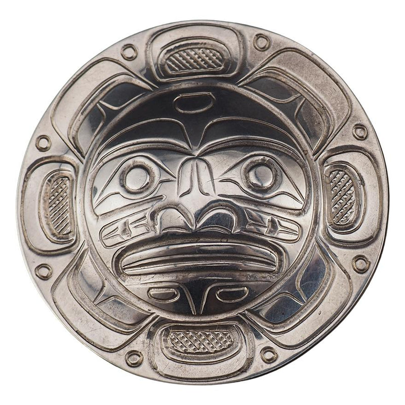 Northwest Coast Sterling Silver Brooch Pendant, Moon Face Design, Canadian First Nations Jewelry, Large Pendant, Artist Signed
