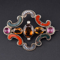 Victorian Scottish Pebble Brooch, Scottish Agate Brooch, Cairngorm Brooch, Amethyst Brooch, Bloodstone Jasper Brooch, Silver Brooch Pendant