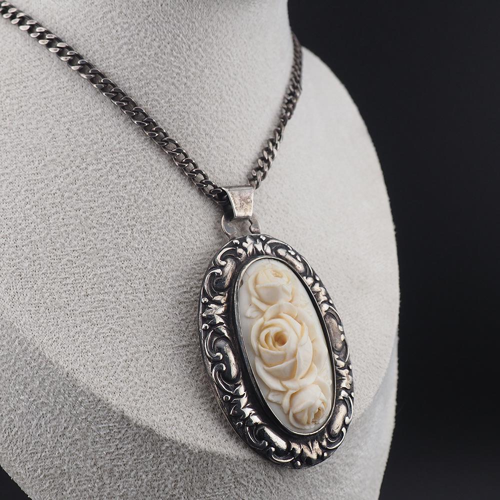 Jugendstil Necklace, Art Nouveau Necklace, Antique Silver Necklace, Martin Mayer Necklace, Rose Pendant Necklace, German Silver Necklace
