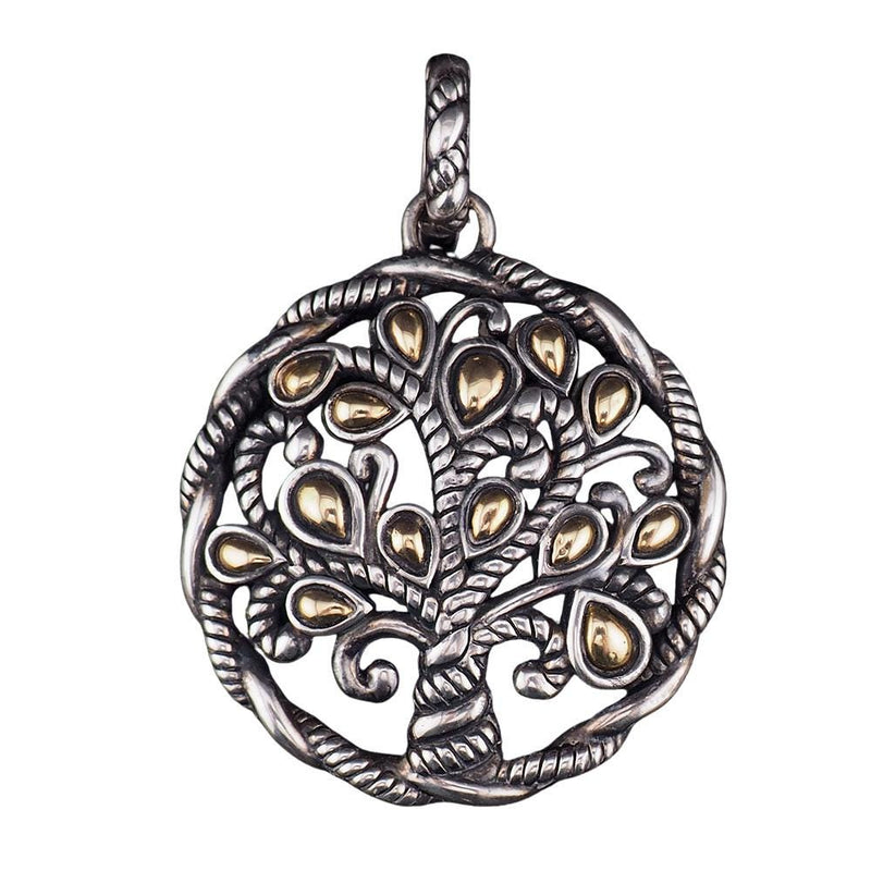 JAI By John Hardy Bodhi Tree Pendant, Sterling Silver Pendant, Tree Of Life Pendant, Gold Accent Pendant, Spiritual Jewelry, 925 Silver