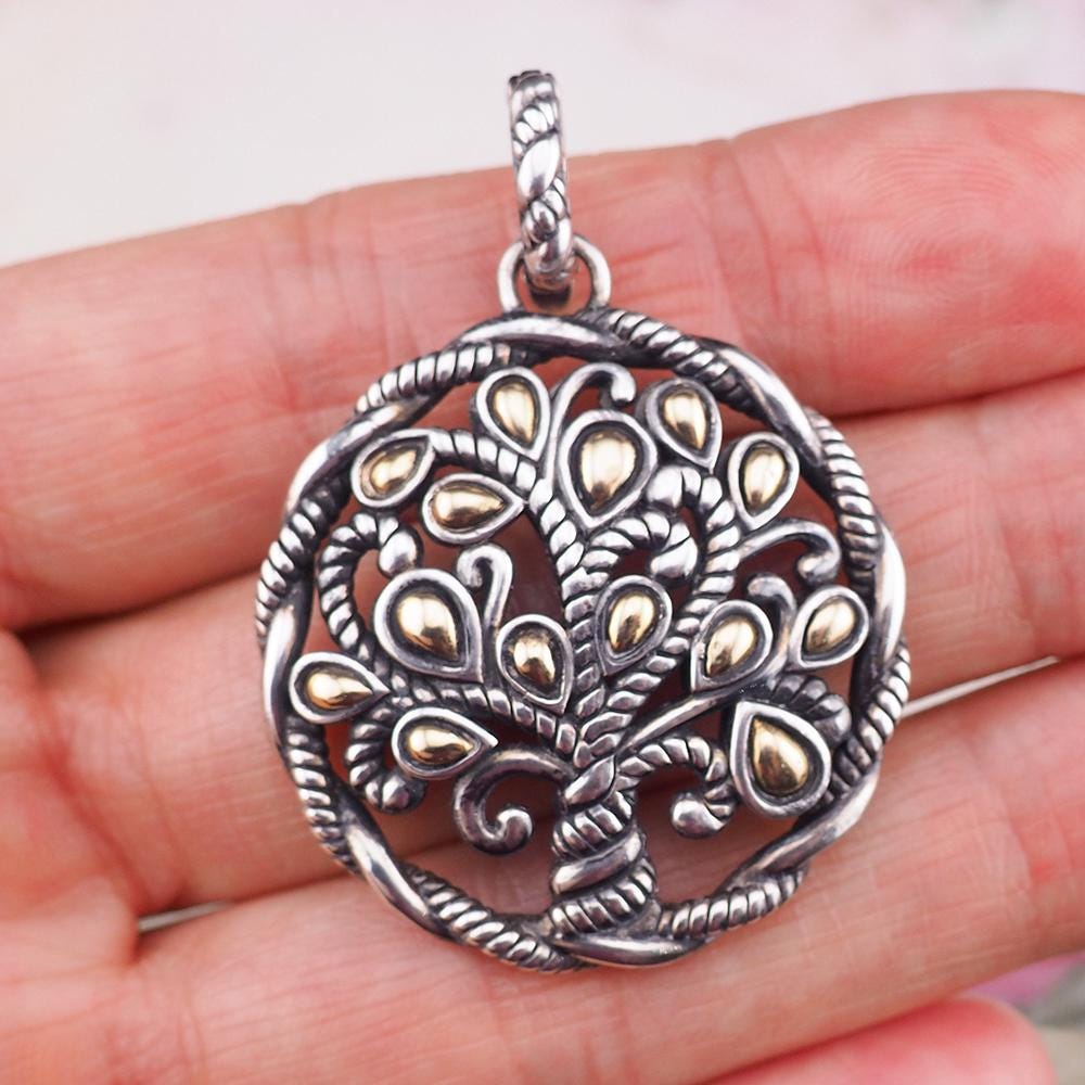 JAI By John Hardy Bodhi Tree Pendant, Sterling Silver Pendant, Tree Of Life Pendant, Gold Accent Pendant, Spiritual Jewelry, 925 Silver