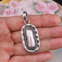 Sterling Silver Baroque Pearl Pendant, 925 Pendant, Southwestern Style, Oxidized Silver, Twisted Wire Detail, Biwa Pearl, Gift for Her