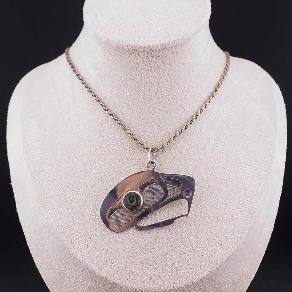 Kinta-Way Eagle Pendant, Sharon Hitchcock, Sterling Silver Pendant, Haida Jewelry, Abalone Shell, Northwest Coast Art, Haida Gwaii