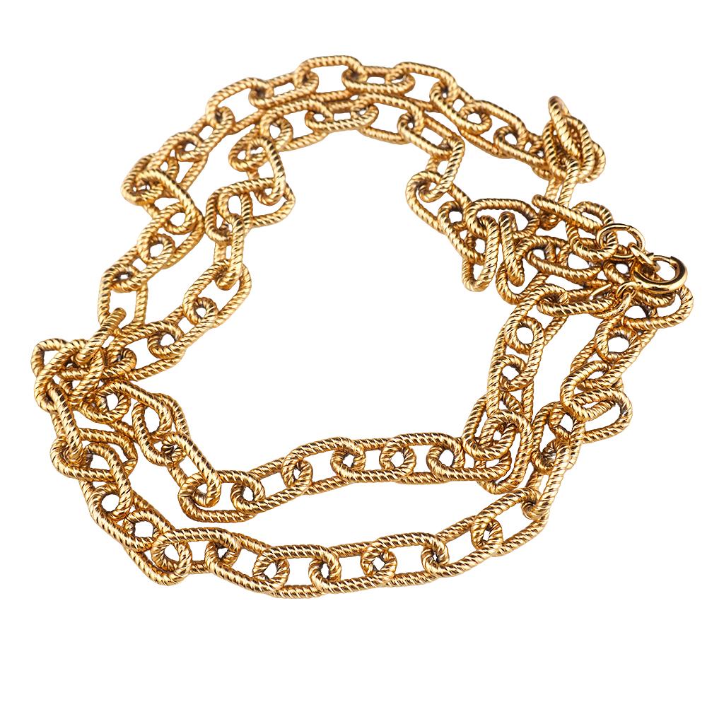 D'Orlan Textured Gold Plated Rope Link Chain Necklace, Cable Chain Necklace, D'Orlan Necklace, Gold Plated Necklace, Long Chain, 30" Chain