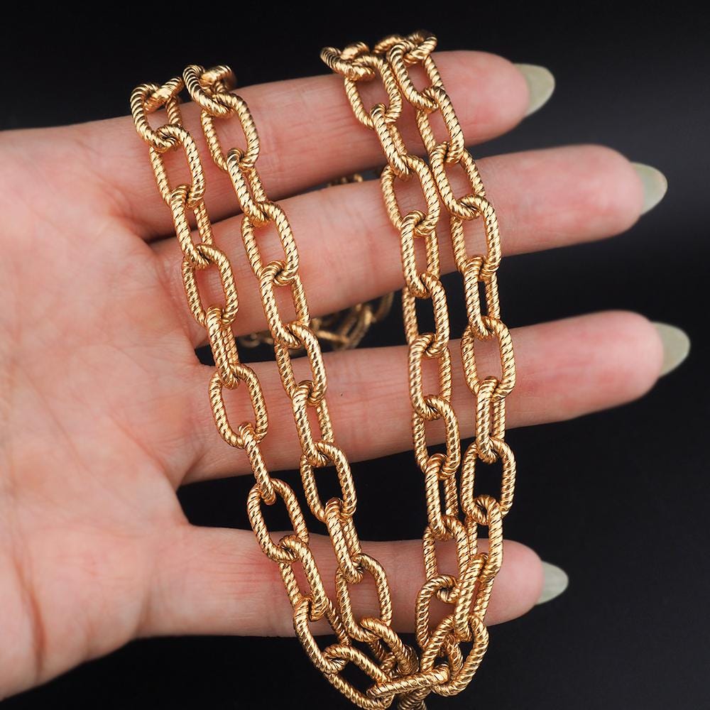 D'Orlan Textured Gold Plated Rope Link Chain Necklace, Cable Chain Necklace, D'Orlan Necklace, Gold Plated Necklace, Long Chain, 30" Chain