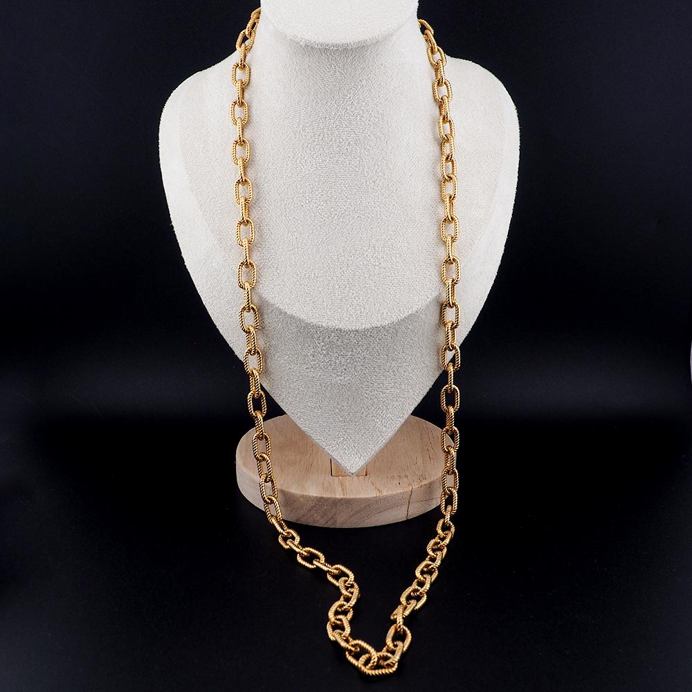 D'Orlan Textured Gold Plated Rope Link Chain Necklace, Cable Chain Necklace, D'Orlan Necklace, Gold Plated Necklace, Long Chain, 30" Chain