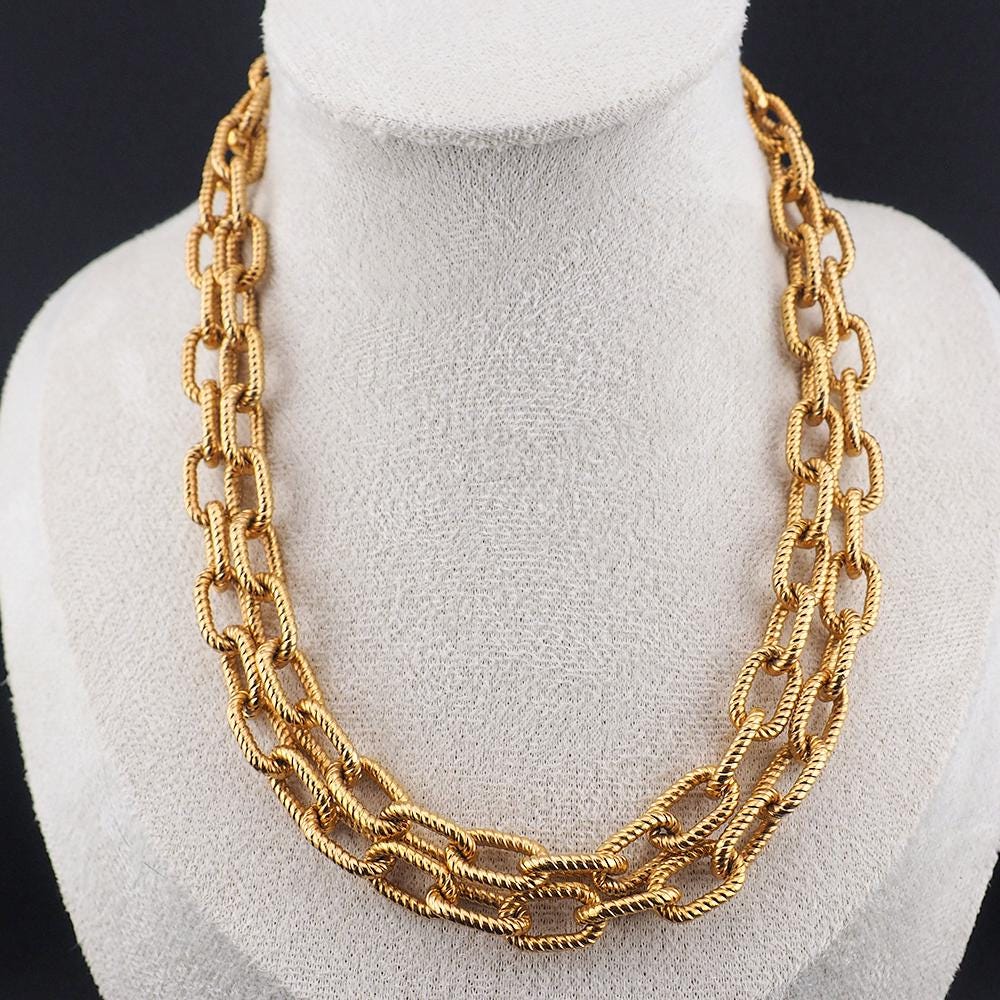 D'Orlan Textured Gold Plated Rope Link Chain Necklace, Cable Chain Necklace, D'Orlan Necklace, Gold Plated Necklace, Long Chain, 30" Chain