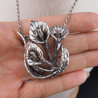 Sterling Silver Calla Lily Pendant, Large Floral Pendant, Sculptural Flower Pendant, Flower Lover Gift, Lily Flower Jewelry, 925 Pendant