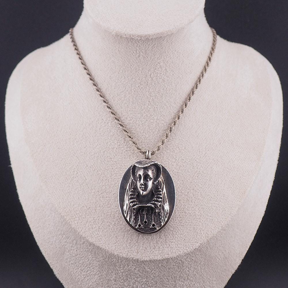 Henryk Winograd Mary Queen of Scots Sterling Silver Oval Portrait Pendant, 999 Silver, High Relief Repoussé, Silver Pendant, PENDANT ONLY