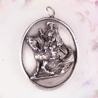 Henryk Winograd Cavalier Horseman, Silver Oval Portrait Pendant, High Relief Repoussé, Silver Pendant, Large Vintage Pendant, Equestrian
