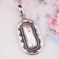 Sterling Silver Baroque Pearl Pendant, 925 Pendant, Southwestern Style, Oxidized Silver, Twisted Wire Detail, Biwa Pearl, Gift for Her