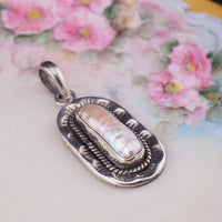 Sterling Silver Baroque Pearl Pendant, 925 Pendant, Southwestern Style, Oxidized Silver, Twisted Wire Detail, Biwa Pearl, Gift for Her