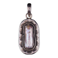 Sterling Silver Baroque Pearl Pendant, 925 Pendant, Southwestern Style, Oxidized Silver, Twisted Wire Detail, Biwa Pearl, Gift for Her