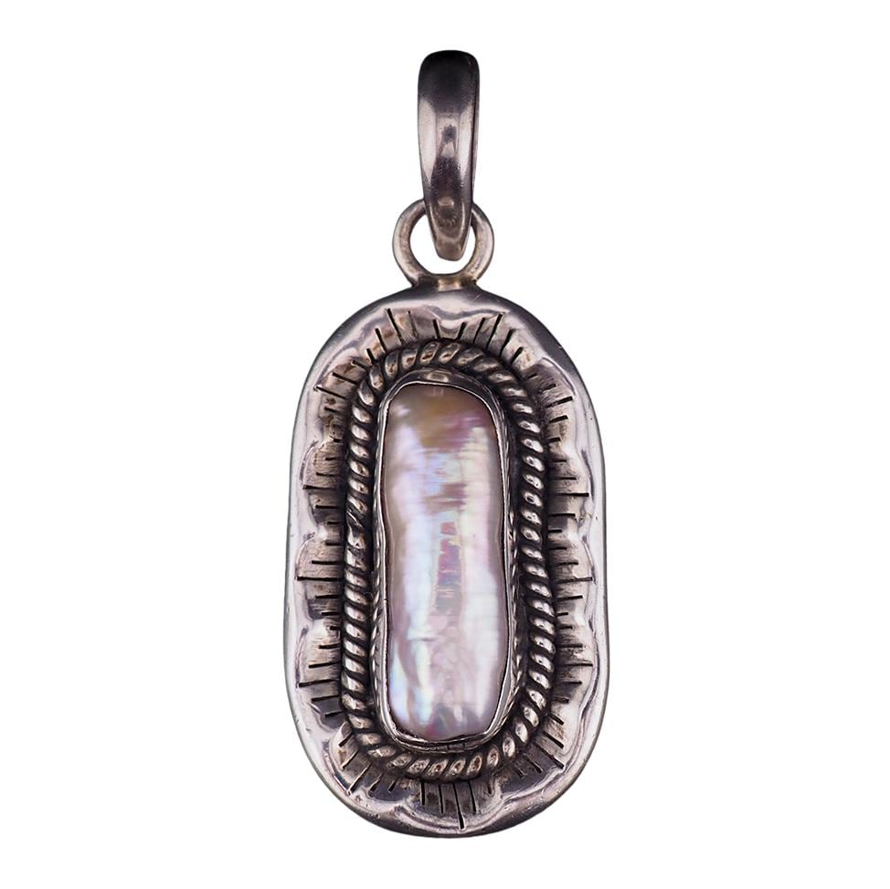 Sterling Silver Baroque Pearl Pendant, 925 Pendant, Southwestern Style, Oxidized Silver, Twisted Wire Detail, Biwa Pearl, Gift for Her