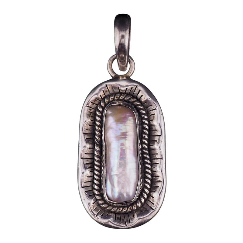 Sterling Silver Baroque Pearl Pendant, 925 Pendant, Southwestern Style, Oxidized Silver, Twisted Wire Detail, Biwa Pearl, Gift for Her
