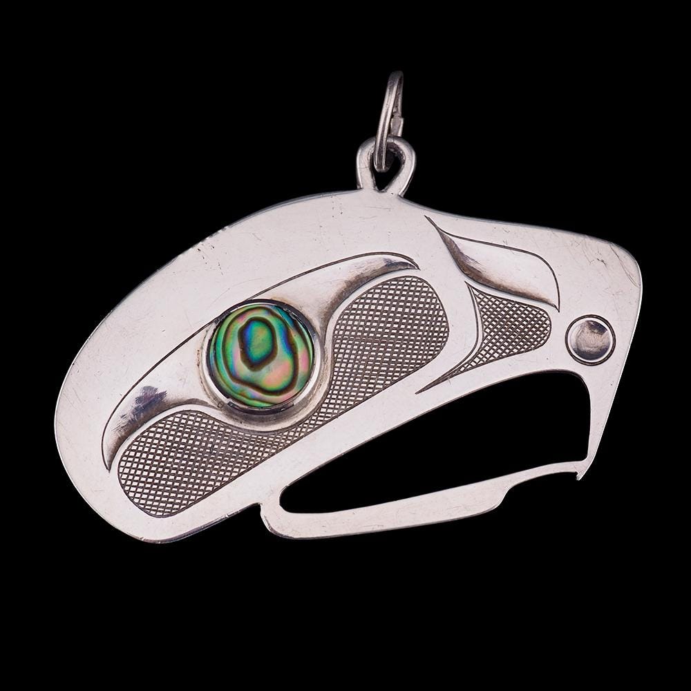Kinta-Way Eagle Pendant, Sharon Hitchcock, Sterling Silver Pendant, Haida Jewelry, Abalone Shell, Northwest Coast Art, Haida Gwaii