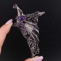 Dramatic Modernist Brooch - Porans Sterling Silver Amethyst - Bold Abstract Israeli Statement Pin
