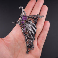 Dramatic Modernist Brooch - Porans Sterling Silver Amethyst - Bold Abstract Israeli Statement Pin