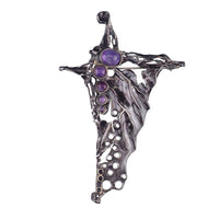 Dramatic Modernist Brooch - Porans Sterling Silver Amethyst - Bold Abstract Israeli Statement Pin