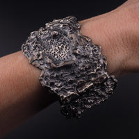 Vintage Guy Vidal Brutalist Pewter Wide Bracelet - Wild Organic Textured Modernist Statement Wrist Piece, Midcentury Canadian Jewelry