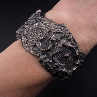 Vintage Guy Vidal Brutalist Pewter Wide Bracelet - Wild Organic Textured Modernist Statement Wrist Piece, Midcentury Canadian Jewelry