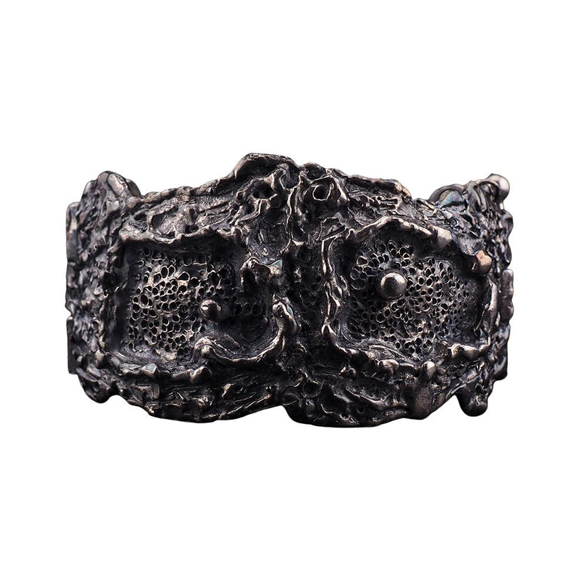 Vintage Guy Vidal Brutalist Pewter Wide Bracelet - Wild Organic Textured Modernist Statement Wrist Piece, Midcentury Canadian Jewelry