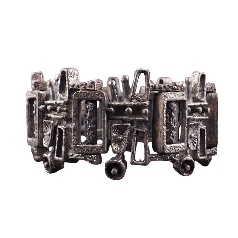 Vintage Guy Vidal Pewter Bracelet, Brutalist Modernist Jewelry, Midcentury Canadian Jewelry, Designer Statement Bracelet