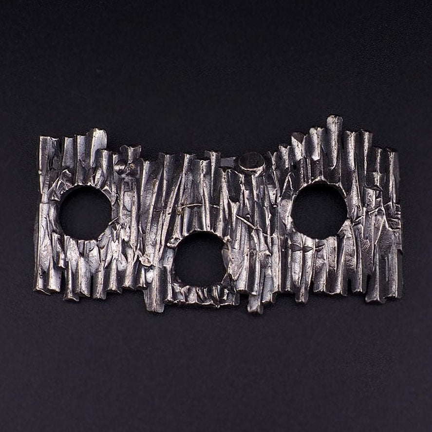 Vintage Brutalist Brooch, Modernist Pewter Brooch, Abstract Geometric Pin, Bark Texture Jewelry, Mid Century Statement Brooch, Open Work Pin