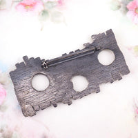 Vintage Brutalist Brooch, Modernist Pewter Brooch, Abstract Geometric Pin, Bark Texture Jewelry, Mid Century Statement Brooch, Open Work Pin