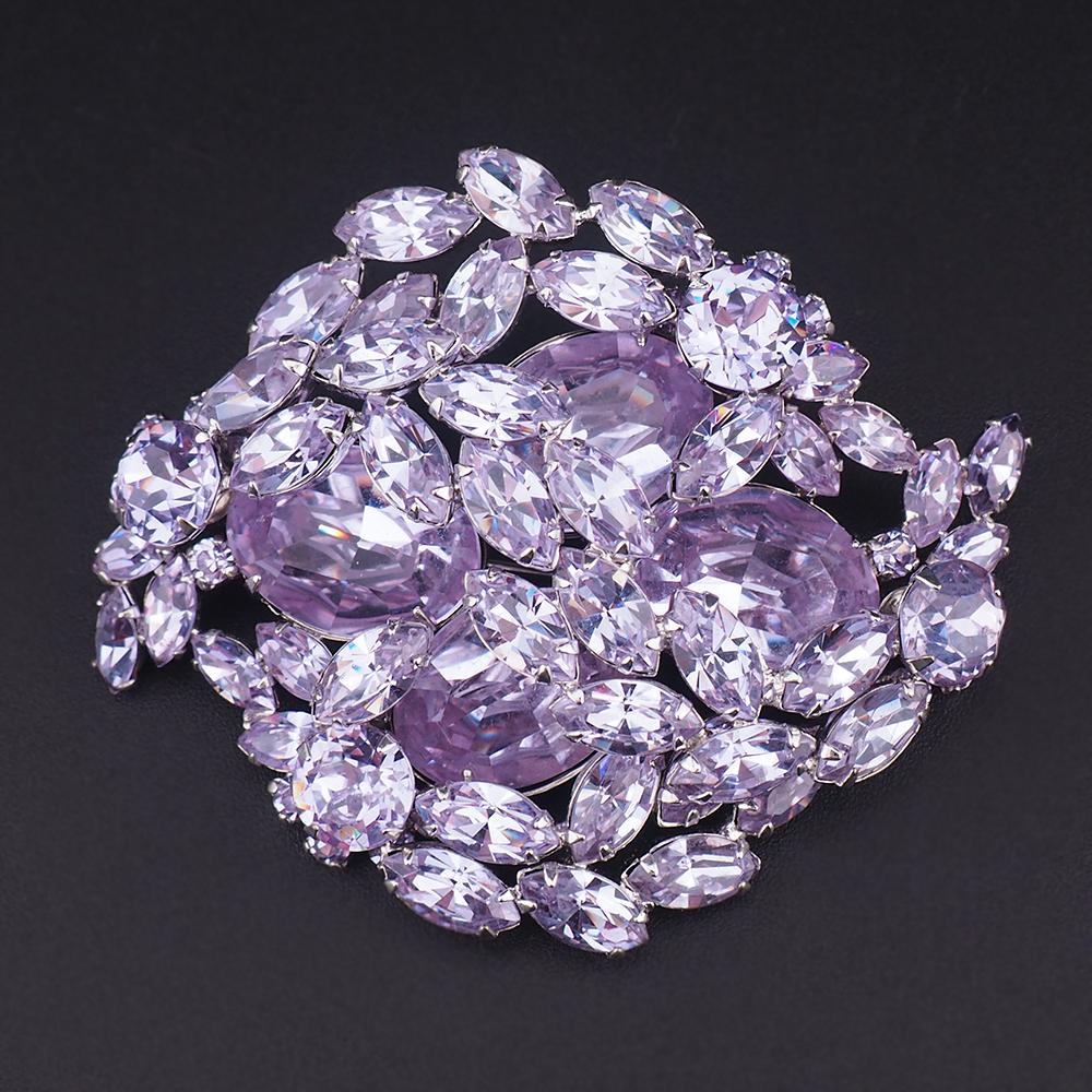Vintage Sherman Faux Alexandrite Rhinestone Brooch, Rhodium Plated, Lavender Rhinestone Brooch, Vintage Sherman Jewelry, Purple Crystal Pin