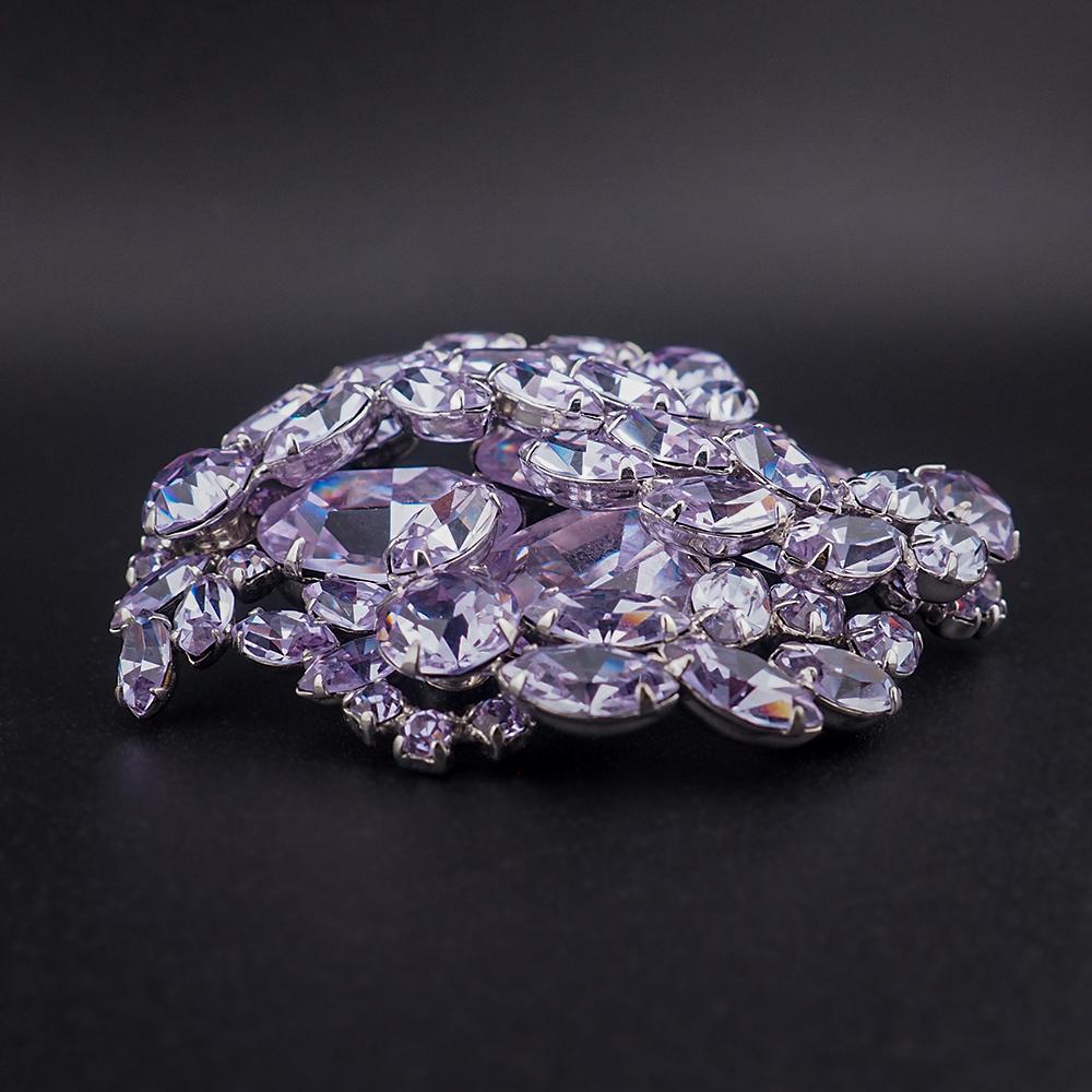 Vintage Sherman Faux Alexandrite Rhinestone Brooch, Rhodium Plated, Lavender Rhinestone Brooch, Vintage Sherman Jewelry, Purple Crystal Pin