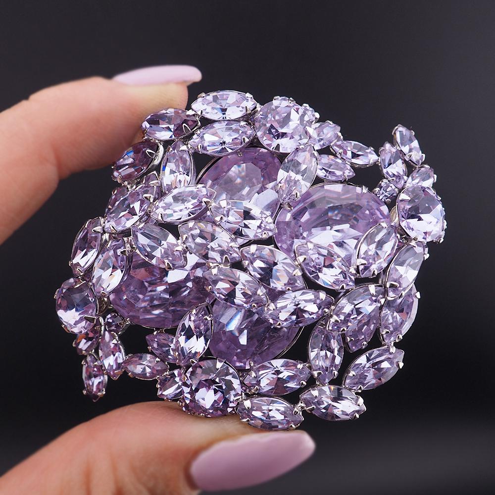 Vintage Sherman Faux Alexandrite Rhinestone Brooch, Rhodium Plated, Lavender Rhinestone Brooch, Vintage Sherman Jewelry, Purple Crystal Pin